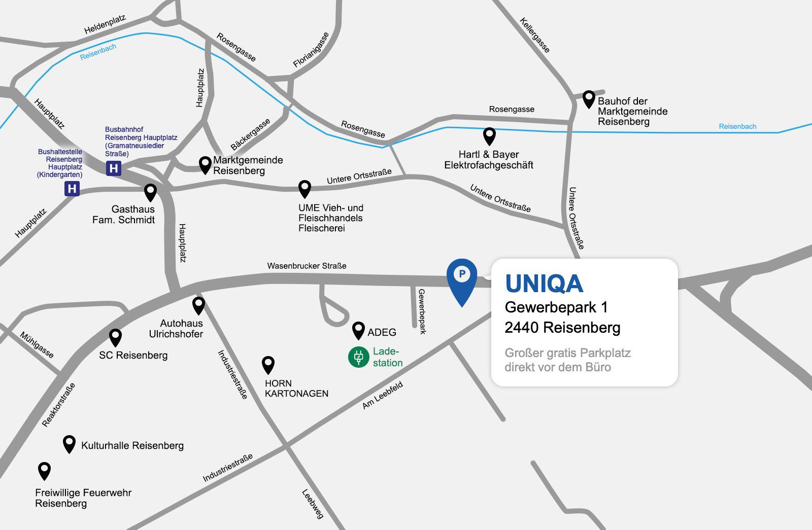 Eine Gezeichnete Karte vom Standort der UNIQA Generalagentur Eder.